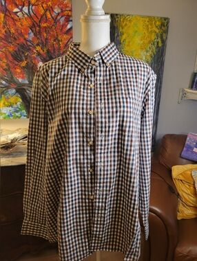 Men's Brown and White Gingham Button-Down Shirt